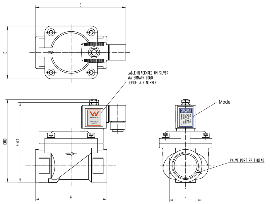 W35 Watermark Normally Closed Solenoid Valve Dimensions